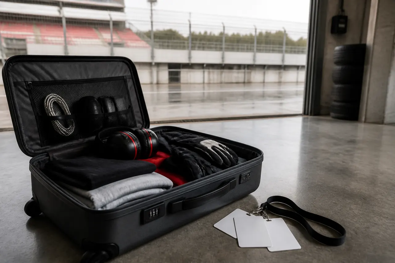 Resenärer planerar sportevenemang med biljetter och packning