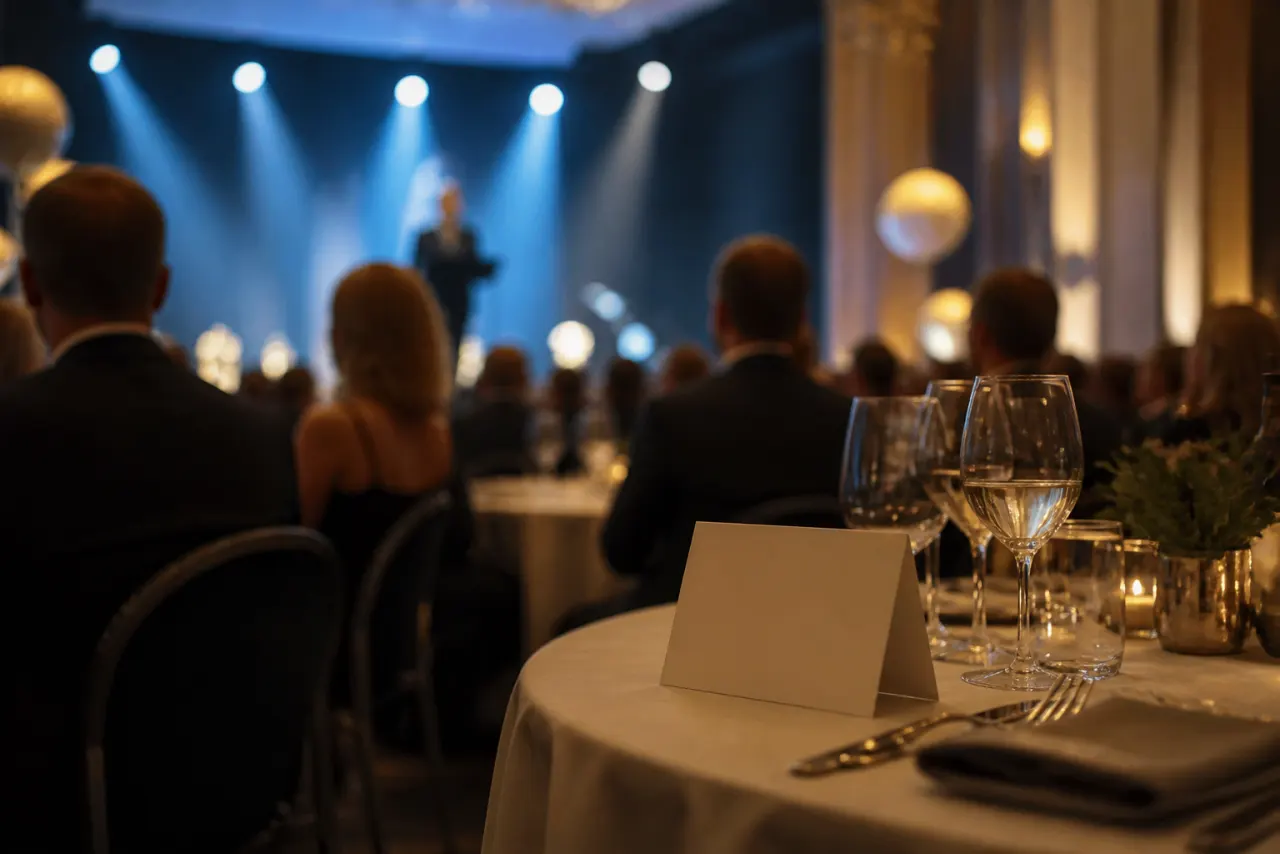 Galabiljetter med scen, publik och biljettinformation
