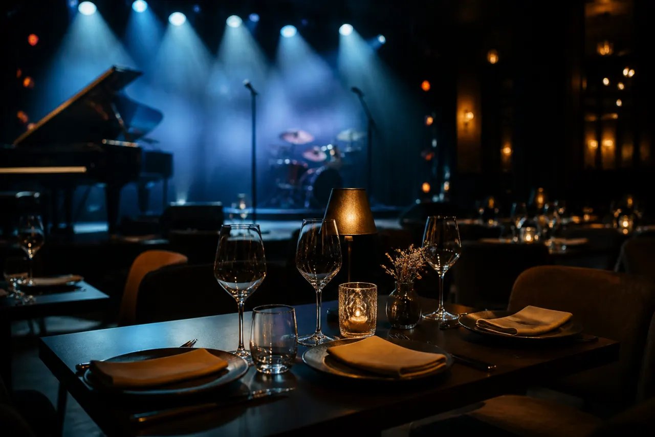 Middag och show med scen, publik och biljettinformation