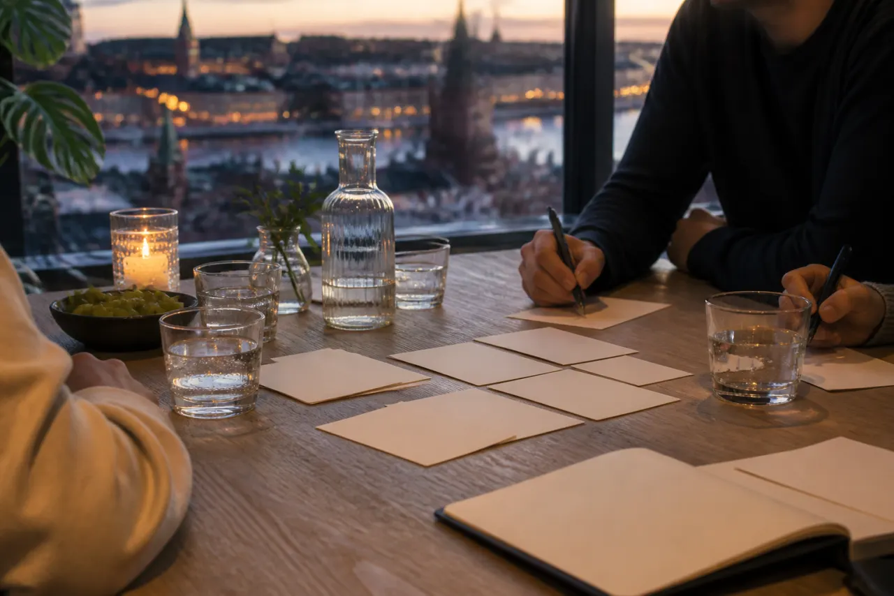 Upplevelsepresent med kuvert och planering på ett bord