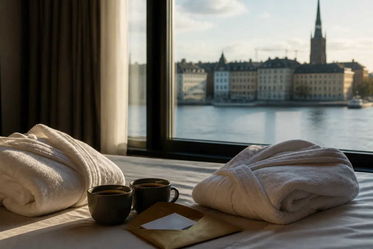 Upplevelsepresent med kuvert och planering på ett bord